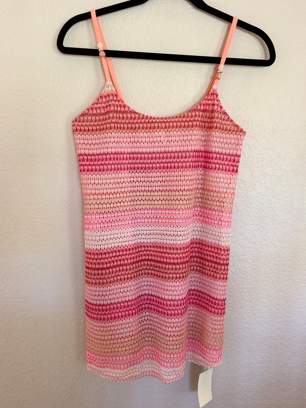 Halara Crochet Mesh Swim Cover-Up Mini Dress, Pink Ombre, Size S, NWT